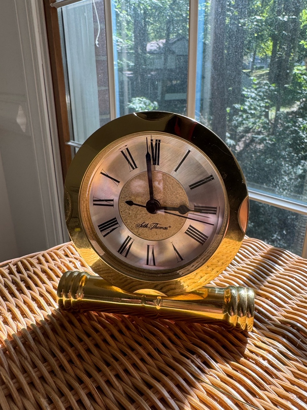 Seth Thomas Lucerne Brass Desk Clock | Model 352 | Roman Numerals
